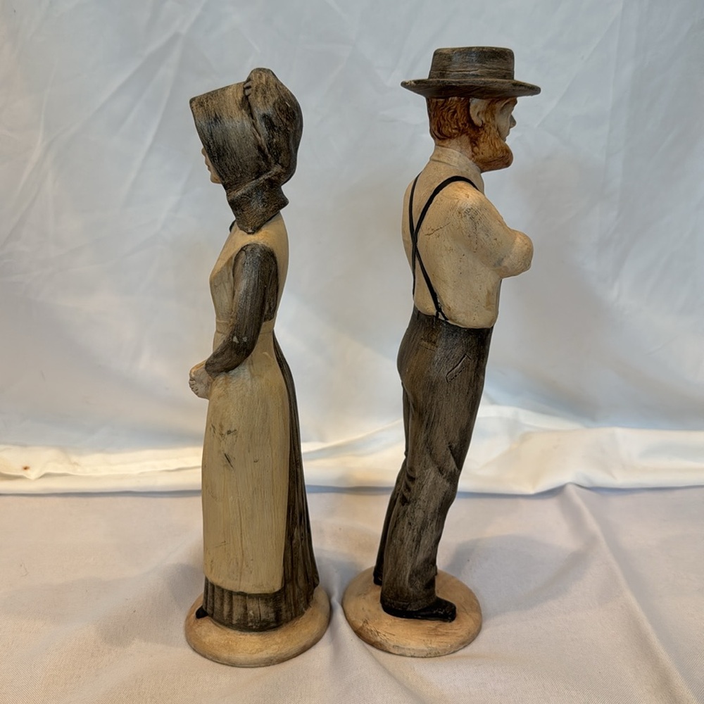 Vintage Hand Painted Ceramic Amish Man & Woman Figurines 11” Tall - Picture 3 of 7